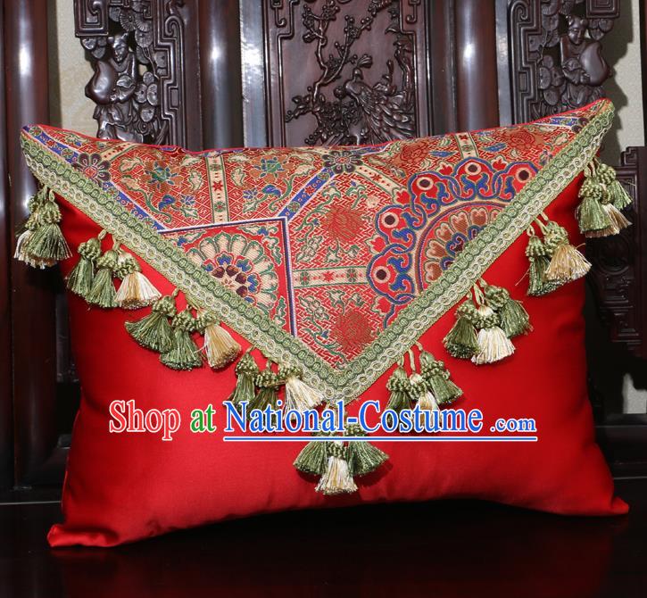 Chinese Traditional Pattern Red Brocade Back Cushion Cover Classical Household Ornament