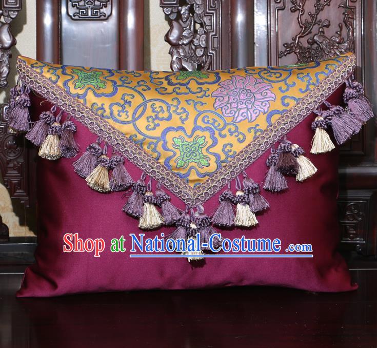 Chinese Traditional Lotus Pattern Purple Brocade Back Cushion Cover Classical Household Ornament