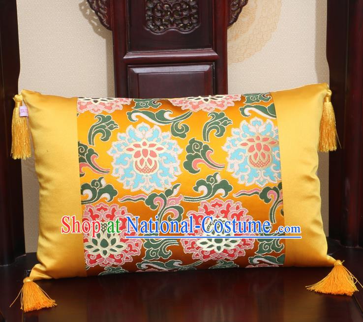 Chinese Traditional Lotus Pattern Golden Brocade Back Cushion Cover Classical Household Ornament