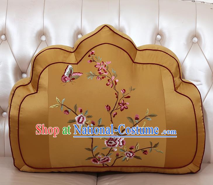 Chinese Traditional Embroidered Pattern Bronze Brocade Back Cushion Cover Classical Household Ornament