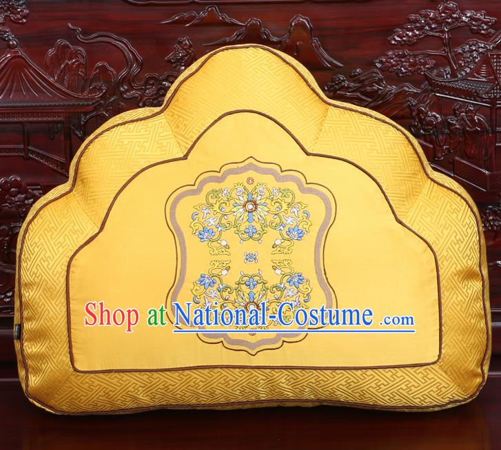 Chinese Traditional Embroidered Pattern Golden Brocade Back Cushion Cover Classical Household Ornament