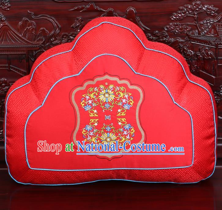 Chinese Traditional Embroidered Pattern Red Brocade Back Cushion Cover Classical Household Ornament