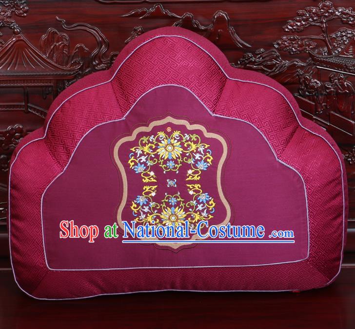 Chinese Traditional Embroidered Pattern Wine Red Brocade Back Cushion Cover Classical Household Ornament