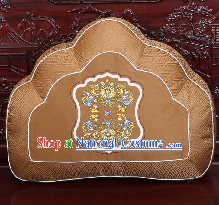 Chinese Traditional Embroidered Pattern Brown Brocade Back Cushion Cover Classical Household Ornament