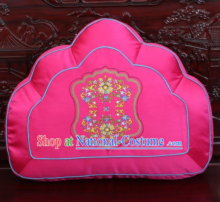 Chinese Traditional Embroidered Lotus Pattern Rosy Brocade Back Cushion Cover Classical Household Ornament