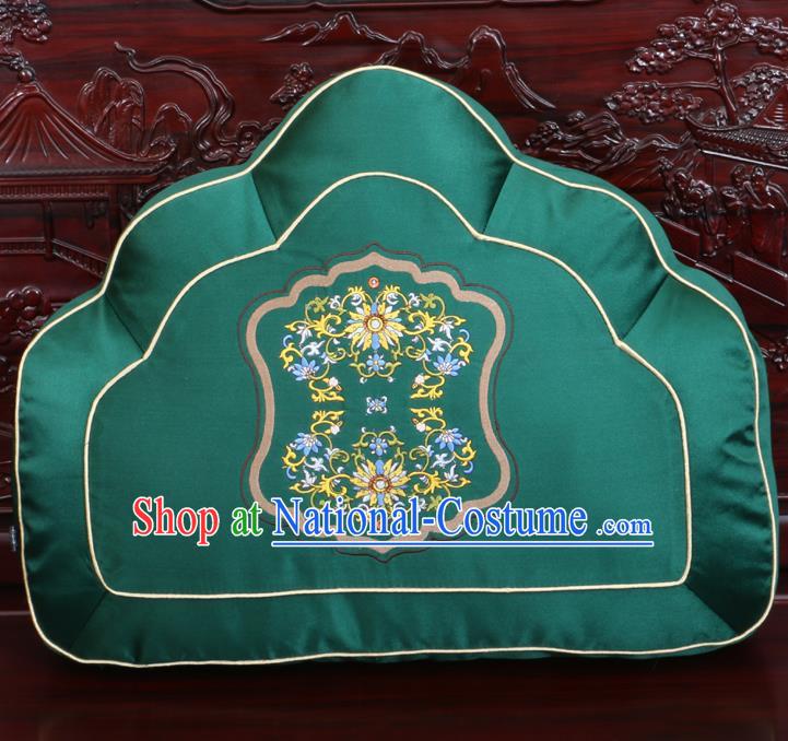 Chinese Traditional Embroidered Lotus Pattern Green Brocade Back Cushion Cover Classical Household Ornament