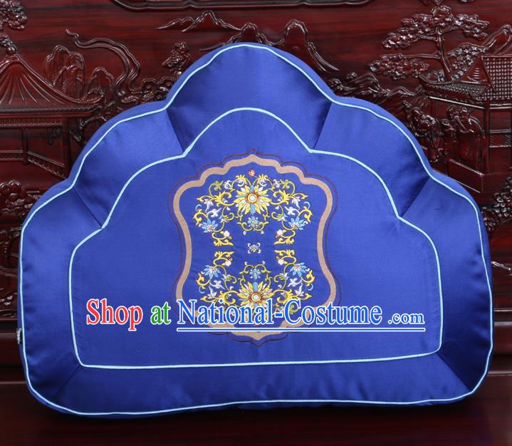 Chinese Traditional Embroidered Lotus Pattern Royalblue Brocade Back Cushion Cover Classical Household Ornament