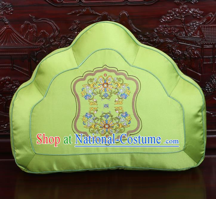 Chinese Traditional Embroidered Lotus Pattern Green Brocade Back Cushion Cover Classical Household Ornament