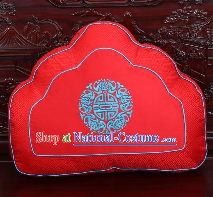 Chinese Traditional Embroidered Pattern Red Brocade Back Cushion Cover Classical Household Ornament