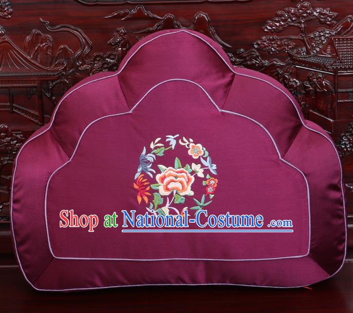 Chinese Traditional Embroidered Peony Pattern Purple Brocade Back Cushion Cover Classical Household Ornament