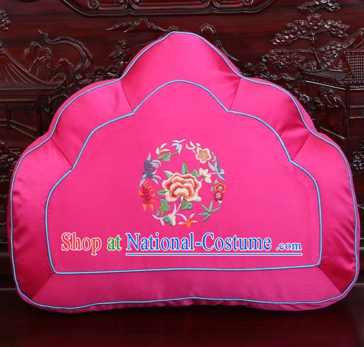 Chinese Traditional Embroidered Peony Pattern Rosy Brocade Back Cushion Cover Classical Household Ornament