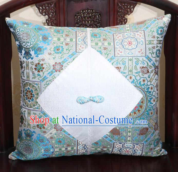 Chinese Classical Pattern Blue Brocade Pipa Button Back Cushion Cover Traditional Household Ornament