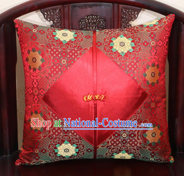 Chinese Classical Pattern Red Brocade Pipa Button Back Cushion Cover Traditional Household Ornament