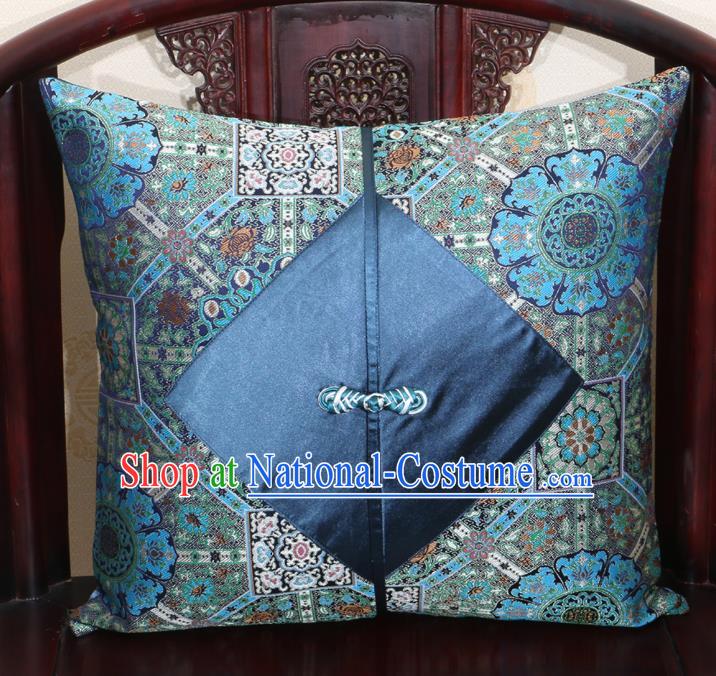 Chinese Classical Pattern Navy Brocade Pipa Button Back Cushion Cover Traditional Household Ornament