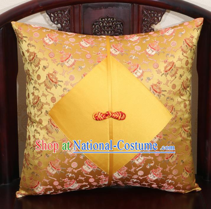 Chinese Classical Pattern Golden Brocade Pipa Button Back Cushion Cover Traditional Household Ornament