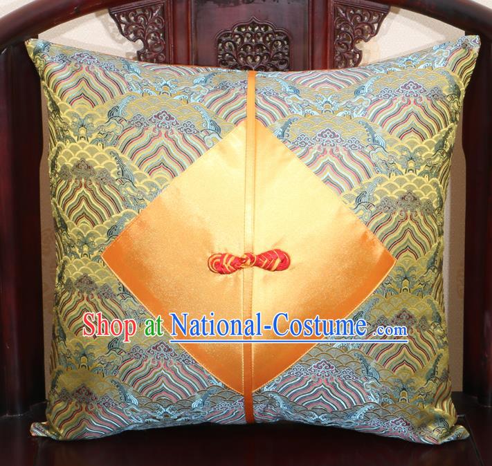 Chinese Classical Wave Pattern Golden Brocade Pipa Button Back Cushion Cover Traditional Household Ornament