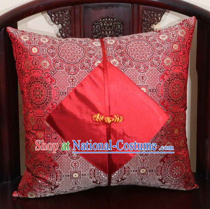 Chinese Classical Pattern Red Brocade Pipa Button Back Cushion Cover Traditional Household Ornament