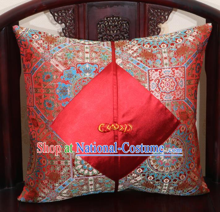 Chinese Classical Pattern Red Brocade Pipa Button Back Cushion Cover Traditional Household Ornament