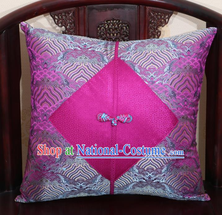 Chinese Classical Wave Pattern Rosy Brocade Pipa Button Back Cushion Cover Traditional Household Ornament