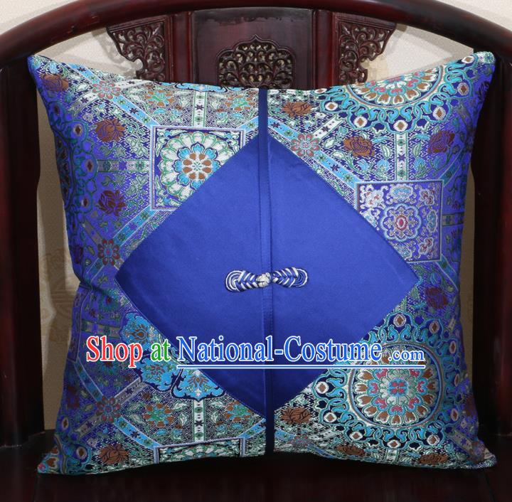 Chinese Classical Pattern Royalblue Brocade Pipa Button Back Cushion Cover Traditional Household Ornament