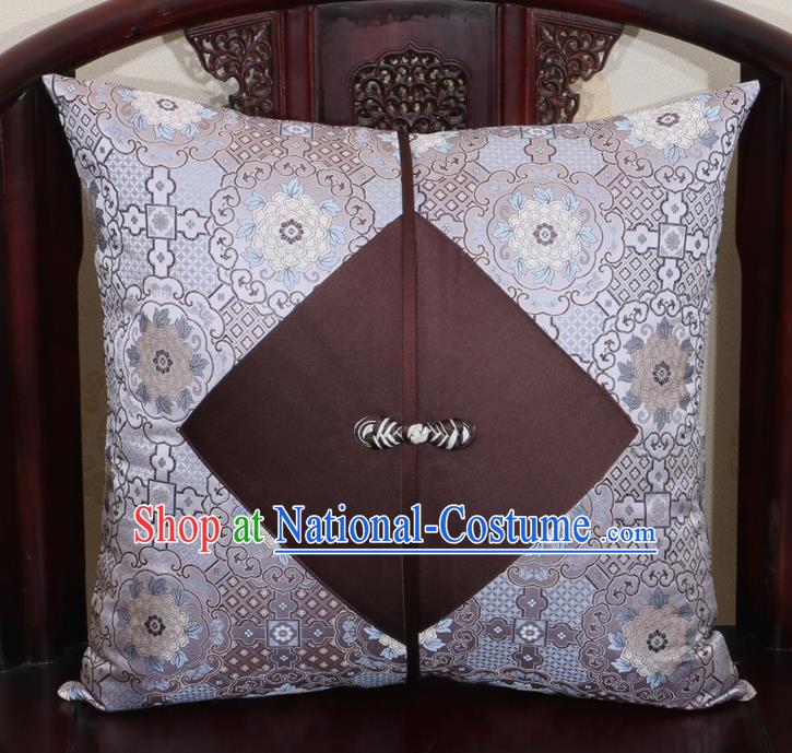 Chinese Classical Pattern Grey Brocade Pipa Button Back Cushion Cover Traditional Household Ornament