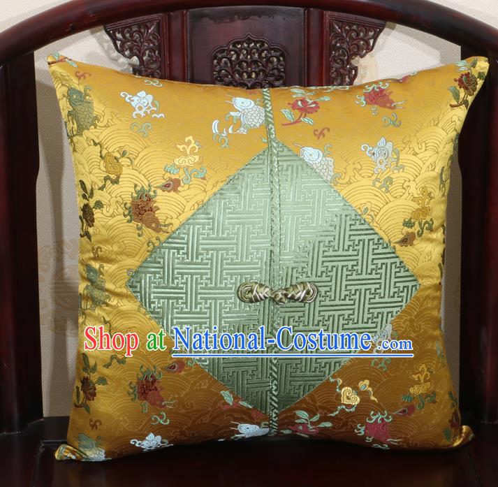 Chinese Classical Fish Pattern Golden Brocade Pipa Button Back Cushion Cover Traditional Household Ornament