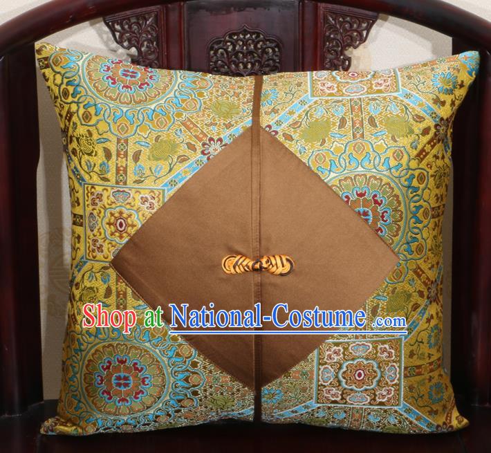 Chinese Classical Pattern Golden Brocade Pipa Button Back Cushion Cover Traditional Household Ornament