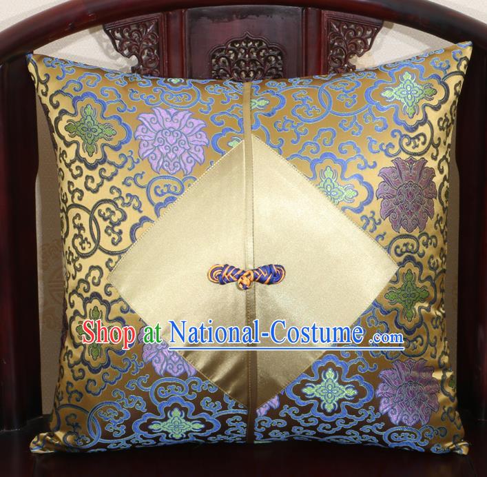 Chinese Classical Lotus Pattern Golden Brocade Pipa Button Back Cushion Cover Traditional Household Ornament