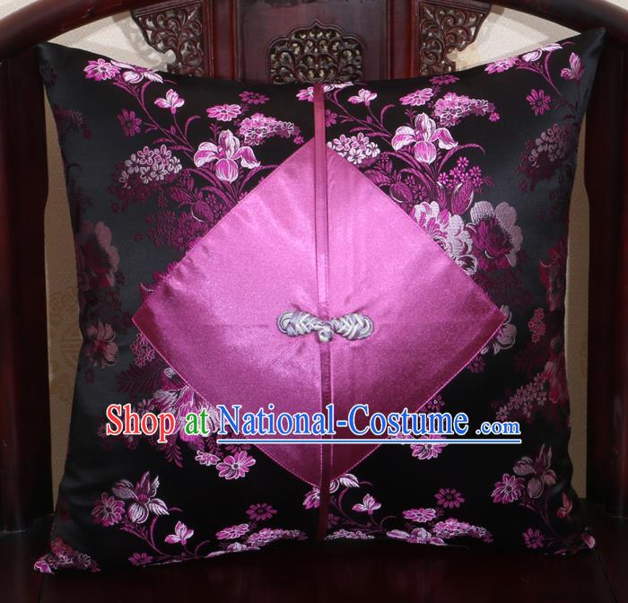 Chinese Classical Pattern Black Brocade Pipa Button Back Cushion Cover Traditional Household Ornament