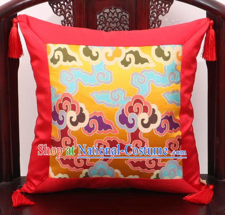 Chinese Classical Cloud Pattern Red Brocade Square Cushion Cover Traditional Household Ornament