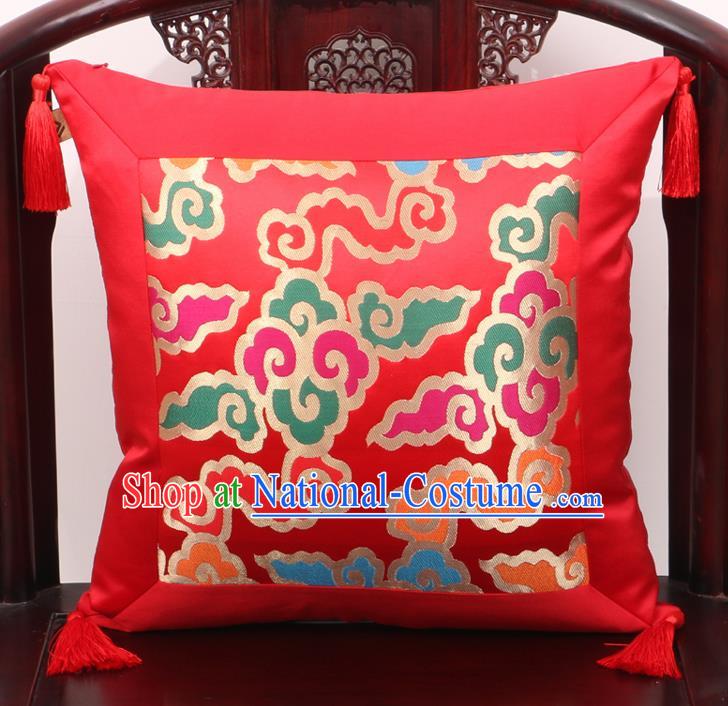 Chinese Classical Colorful Cloud Pattern Red Brocade Square Cushion Cover Traditional Household Ornament