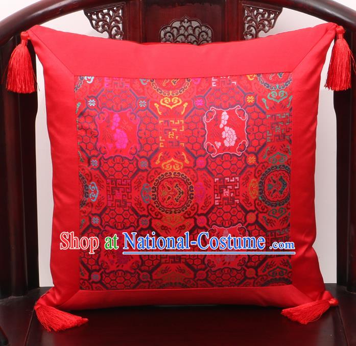 Chinese Classical Pattern Red Brocade Square Cushion Cover Traditional Household Ornament