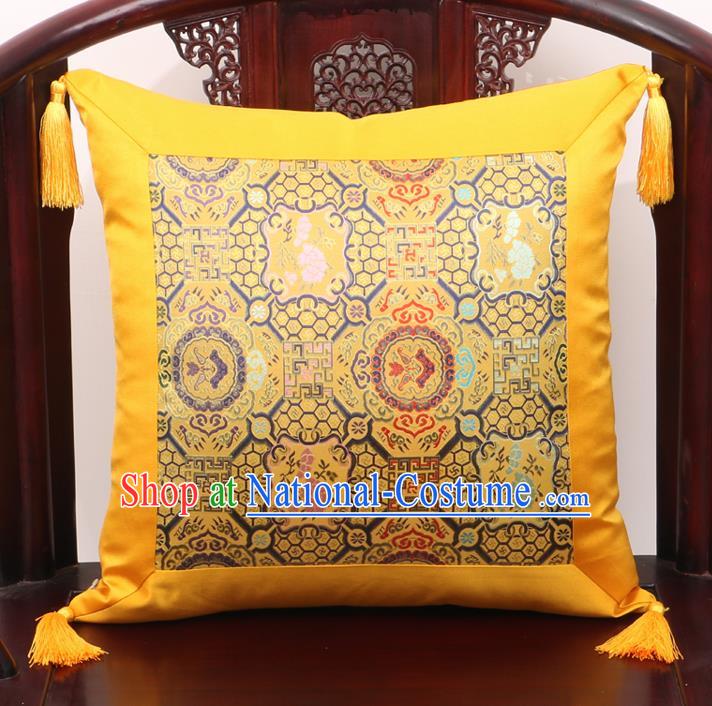 Chinese Classical Pattern Golden Brocade Square Cushion Cover Traditional Household Ornament