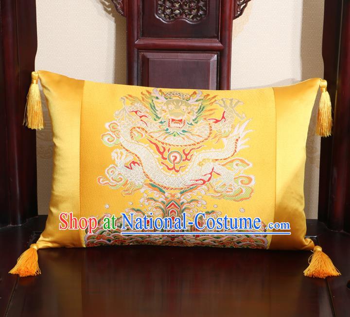 Chinese Traditional Dragon Pattern Golden Brocade Back Cushion Cover Classical Household Ornament