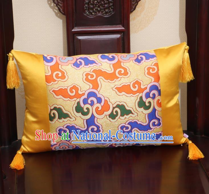 Chinese Traditional Cloud Pattern Golden Brocade Back Cushion Cover Classical Household Ornament