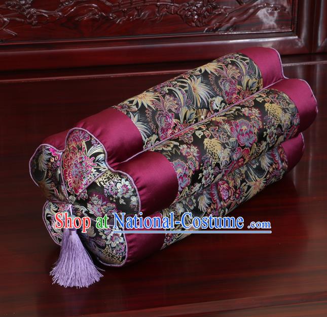 Chinese Traditional Household Accessories Classical Wine Red Brocade Plum Blossom Pillow