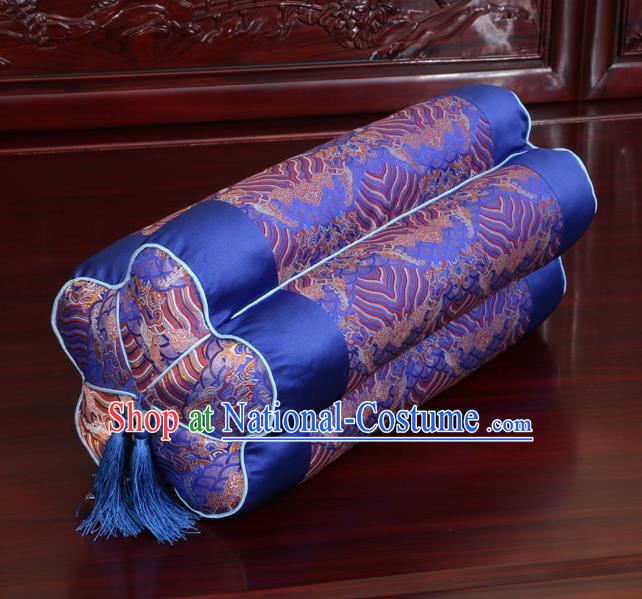 Chinese Traditional Household Accessories Classical Royalblue Brocade Plum Blossom Pillow