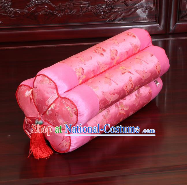 Chinese Traditional Household Accessories Classical Pink Brocade Plum Blossom Pillow