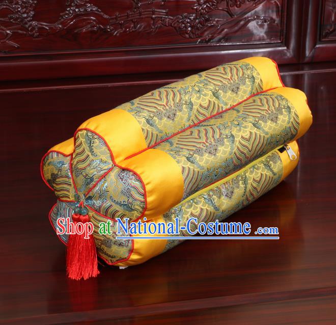 Chinese Traditional Household Accessories Classical Golden Brocade Plum Blossom Pillow