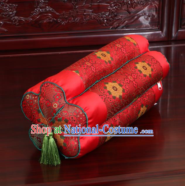 Chinese Traditional Household Accessories Classical Pattern Red Brocade Plum Blossom Pillow