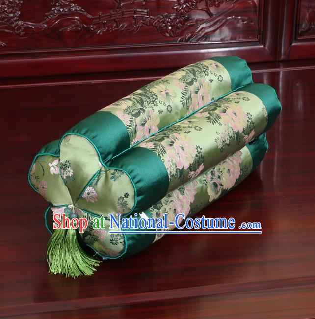 Chinese Traditional Household Accessories Classical Peony Pattern Green Brocade Plum Blossom Pillow