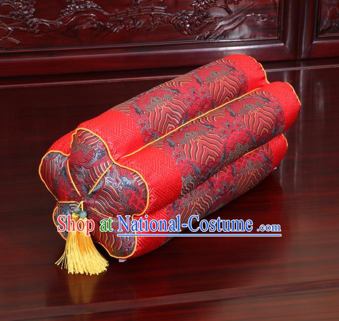 Chinese Traditional Household Accessories Classical Wave Pattern Red Brocade Plum Blossom Pillow