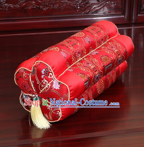 Chinese Traditional Household Accessories Classical Pattern Red Brocade Plum Blossom Pillow