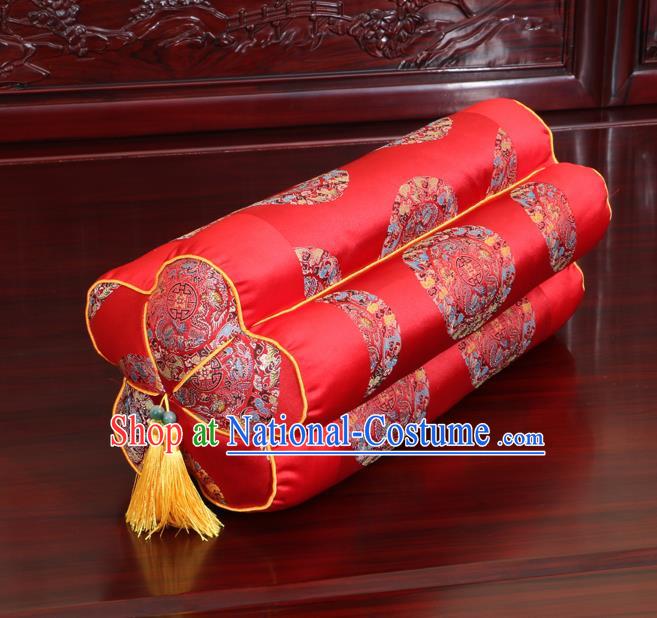 Chinese Traditional Household Accessories Classical Dragons Pattern Red Brocade Plum Blossom Pillow