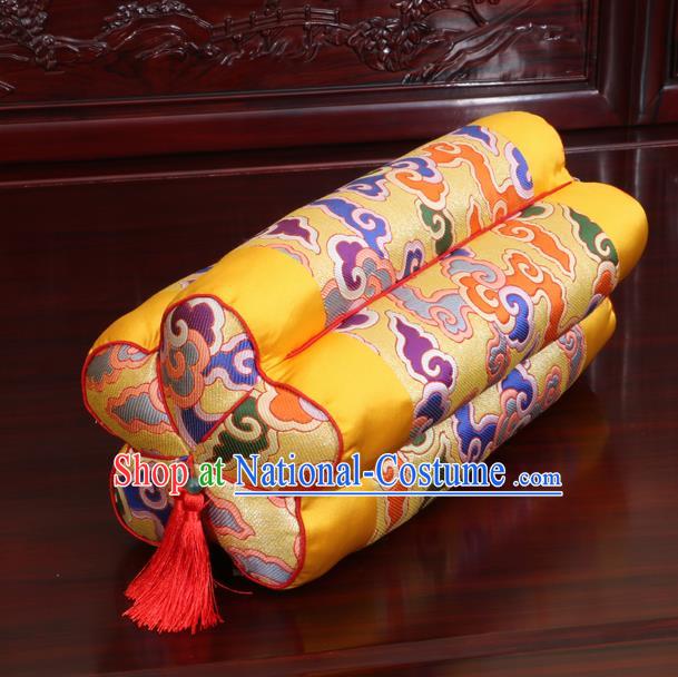 Chinese Traditional Household Accessories Classical Color Clouds Pattern Yellow Brocade Plum Blossom Pillow