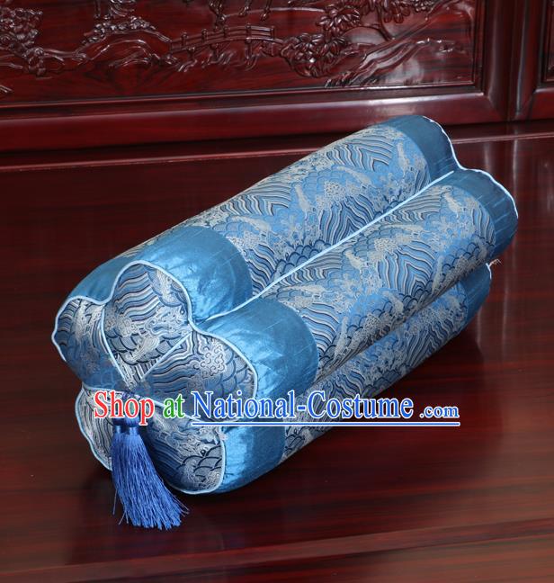 Chinese Traditional Household Accessories Classical Wave Pattern Blue Brocade Plum Blossom Pillow