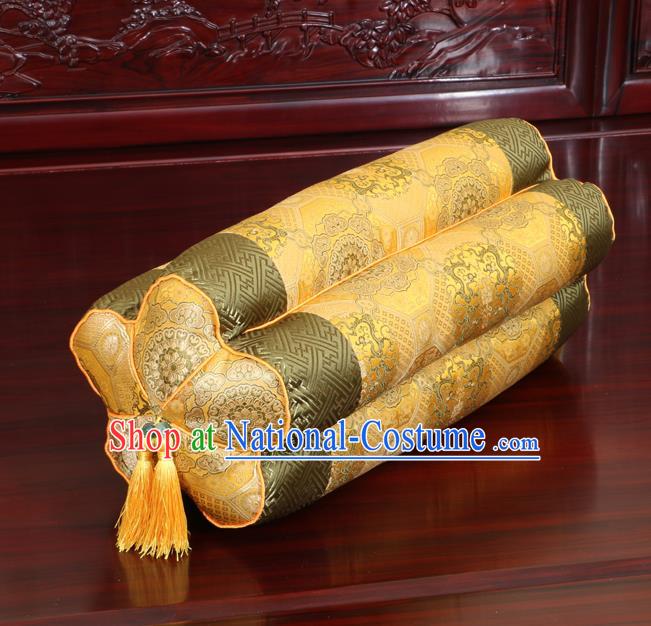 Chinese Traditional Household Accessories Classical Pattern Yellow Brocade Plum Blossom Pillow