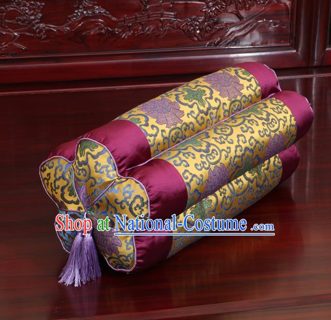 Chinese Traditional Household Accessories Classical Lotus Pattern Wine Red Brocade Plum Blossom Pillow