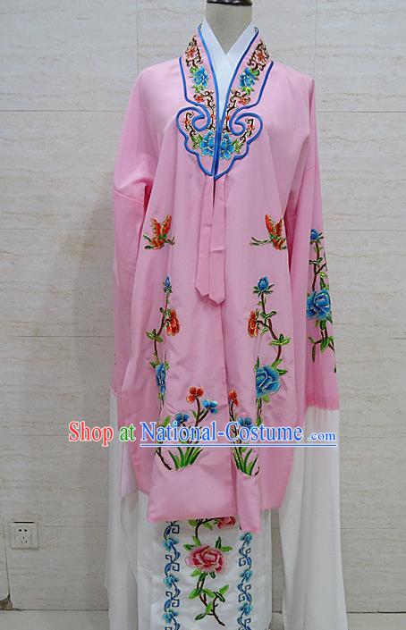 Chinese Traditional Beijing Opera Embroidered Peony Pink Dress Peking Opera Diva Costume for Adults