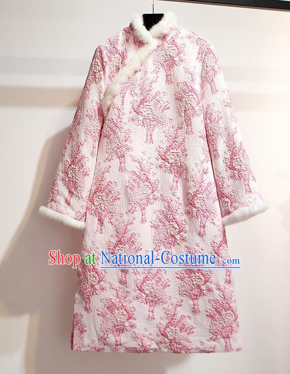 Chinese Traditional Costume Tang Suit Qipao Dress Embroidered Pink Cheongsam for Women